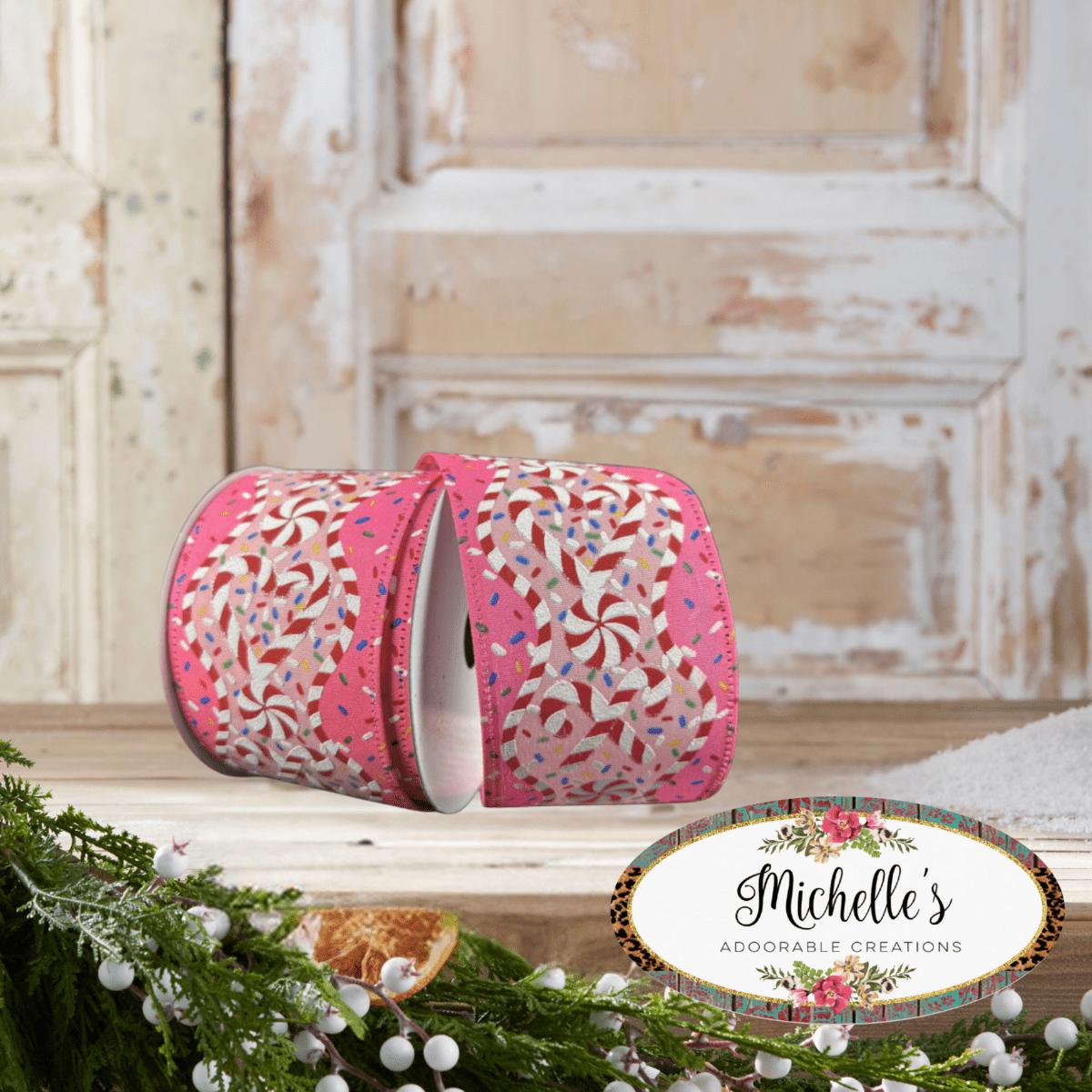 Shop For 2.5" Candy Cane Sprinkle Ribbon: Pink (10 Yards)