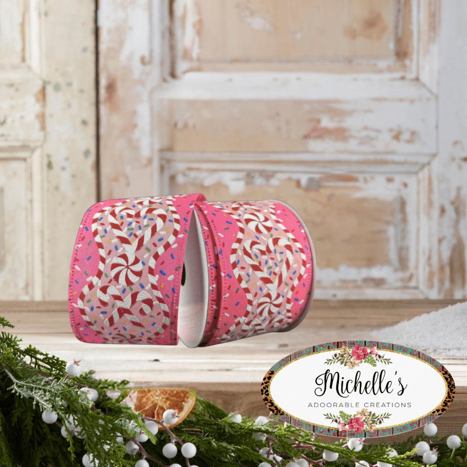 2.5" Candy Cane Sprinkle Ribbon: Pink (10 Yards)