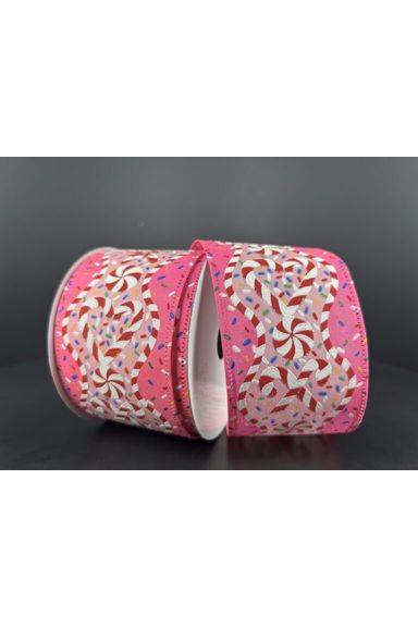 Shop For 2.5" Candy Cane Sprinkle Ribbon: Pink (10 Yards) at Michelle's aDOORable Creations