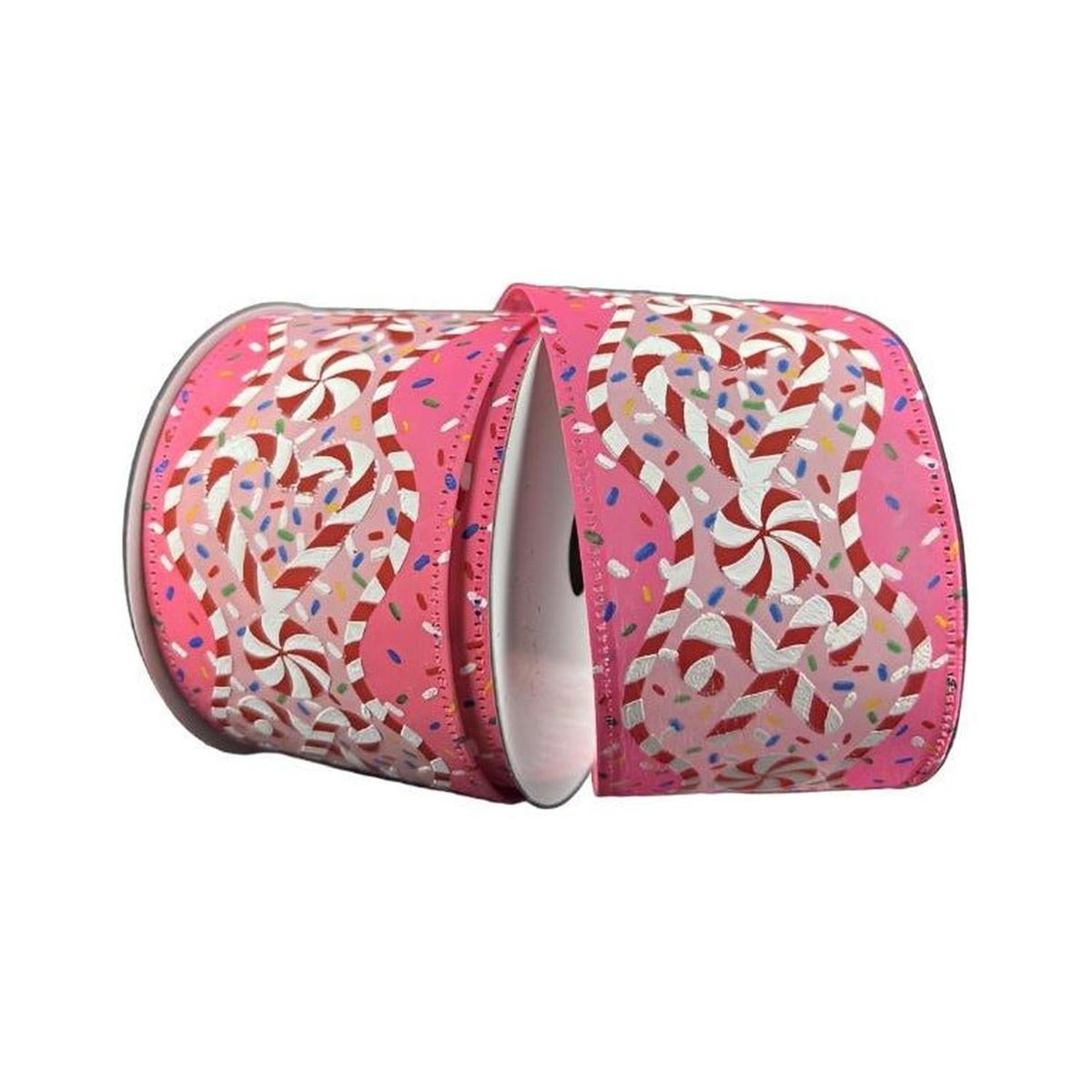 2.5" Candy Cane Sprinkle Ribbon: Pink (10 Yards)