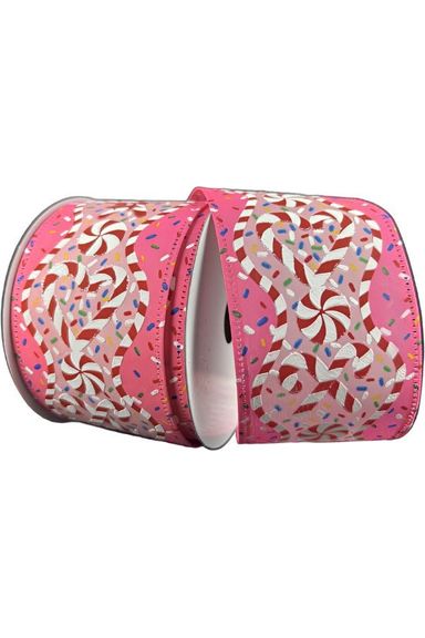 Shop For 2.5" Candy Cane Sprinkle Ribbon: Pink (10 Yards) at Michelle's aDOORable Creations