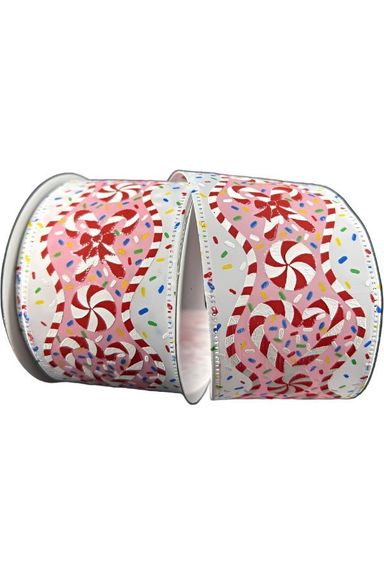 Shop For 2.5" Candy Cane Sprinkle Ribbon: White (10 Yards) at Michelle's aDOORable Creations