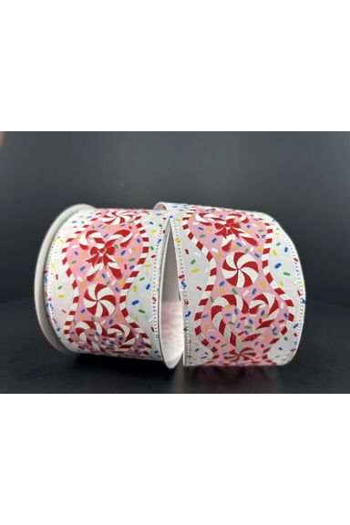 Shop For 2.5" Candy Cane Sprinkle Ribbon: White (10 Yards) at Michelle's aDOORable Creations