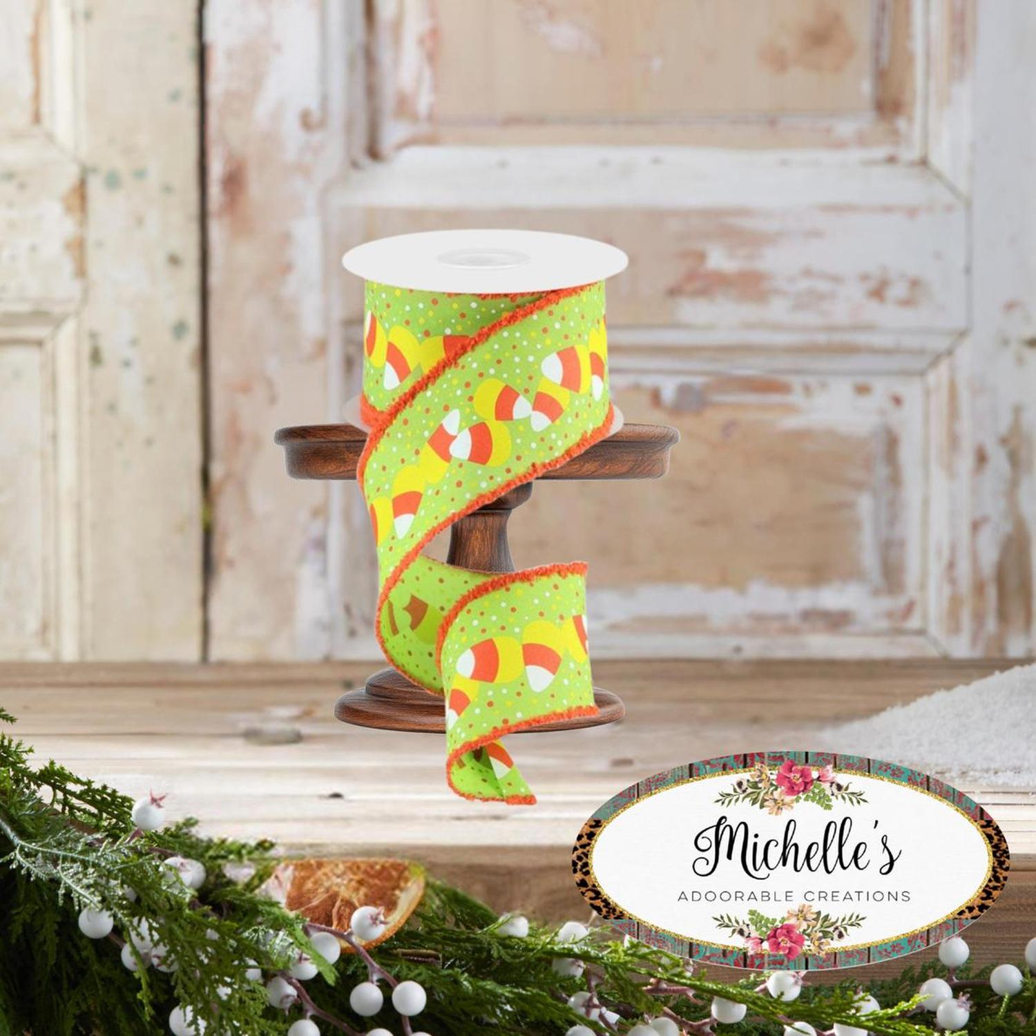 Shop For 2.5" Candy Corn Drift Edge Ribbon: Lime (10 Yards)