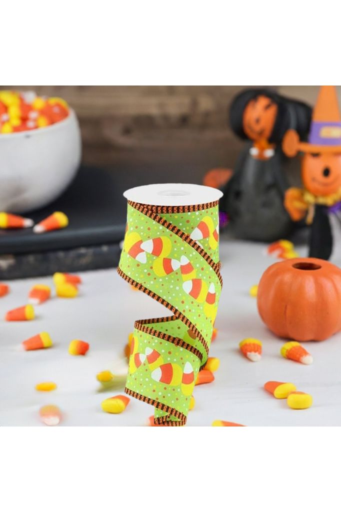 Shop For 2.5" Candy Corn Stripe Ribbon: Lime (10 Yards) at Michelle's aDOORable Creations