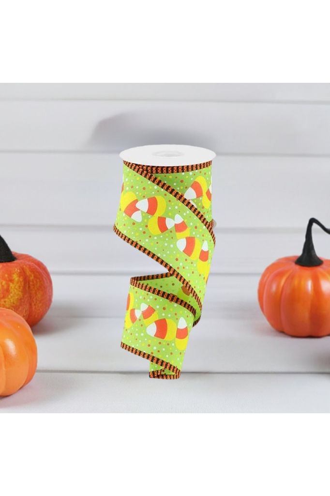 Shop For 2.5" Candy Corn Stripe Ribbon: Lime (10 Yards) at Michelle's aDOORable Creations