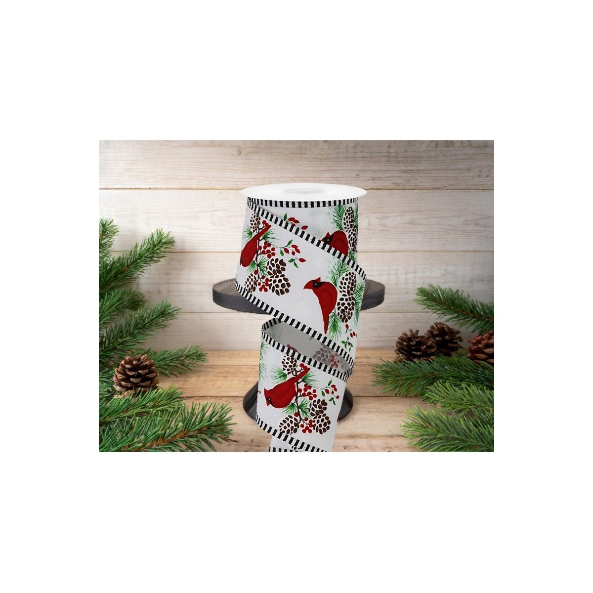 Shop For 2.5" Cardinal Branch Stripe Ribbon: White (10 Yards)