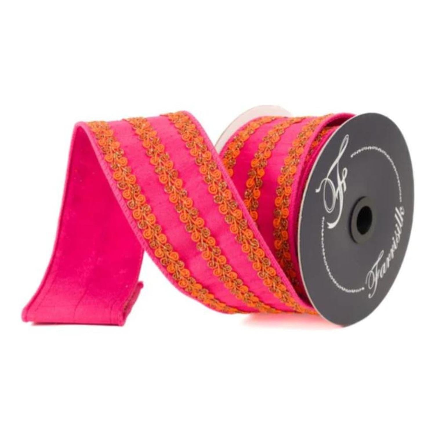 2.5" Carnival Swirls Ribbon: Hot Pink/Orange (10 Yards)