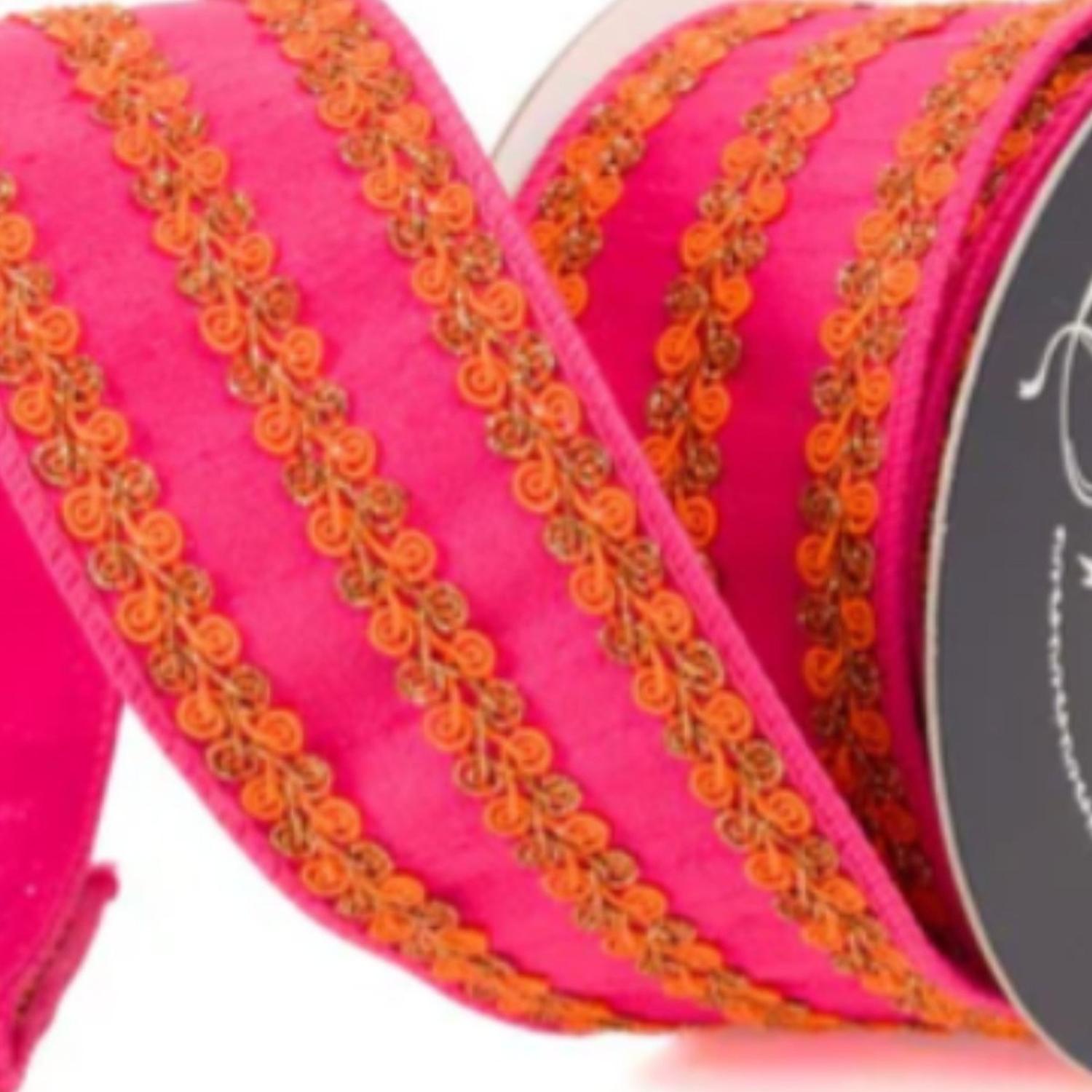 2.5" Carnival Swirls Ribbon: Hot Pink/Orange (10 Yards)