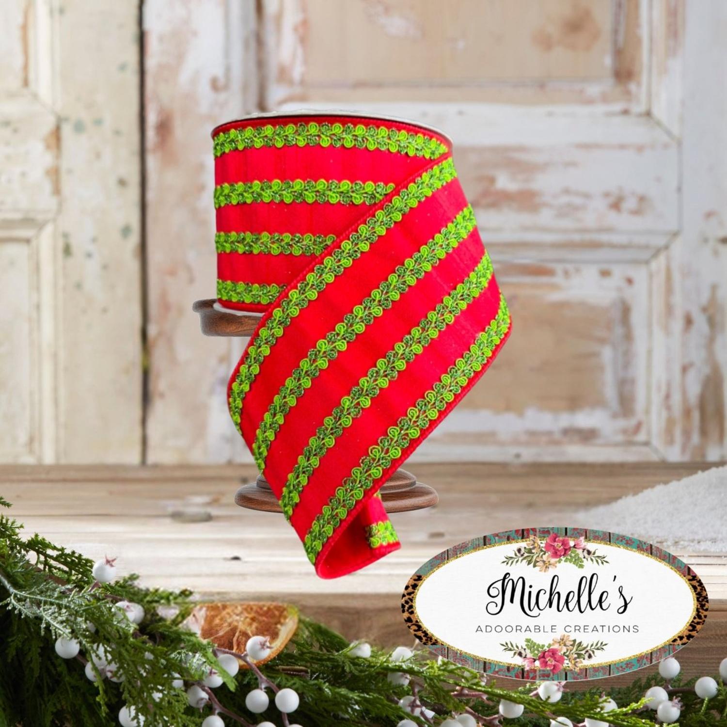 2.5" Carnival Swirls Ribbon: Red/Green (10 Yards)