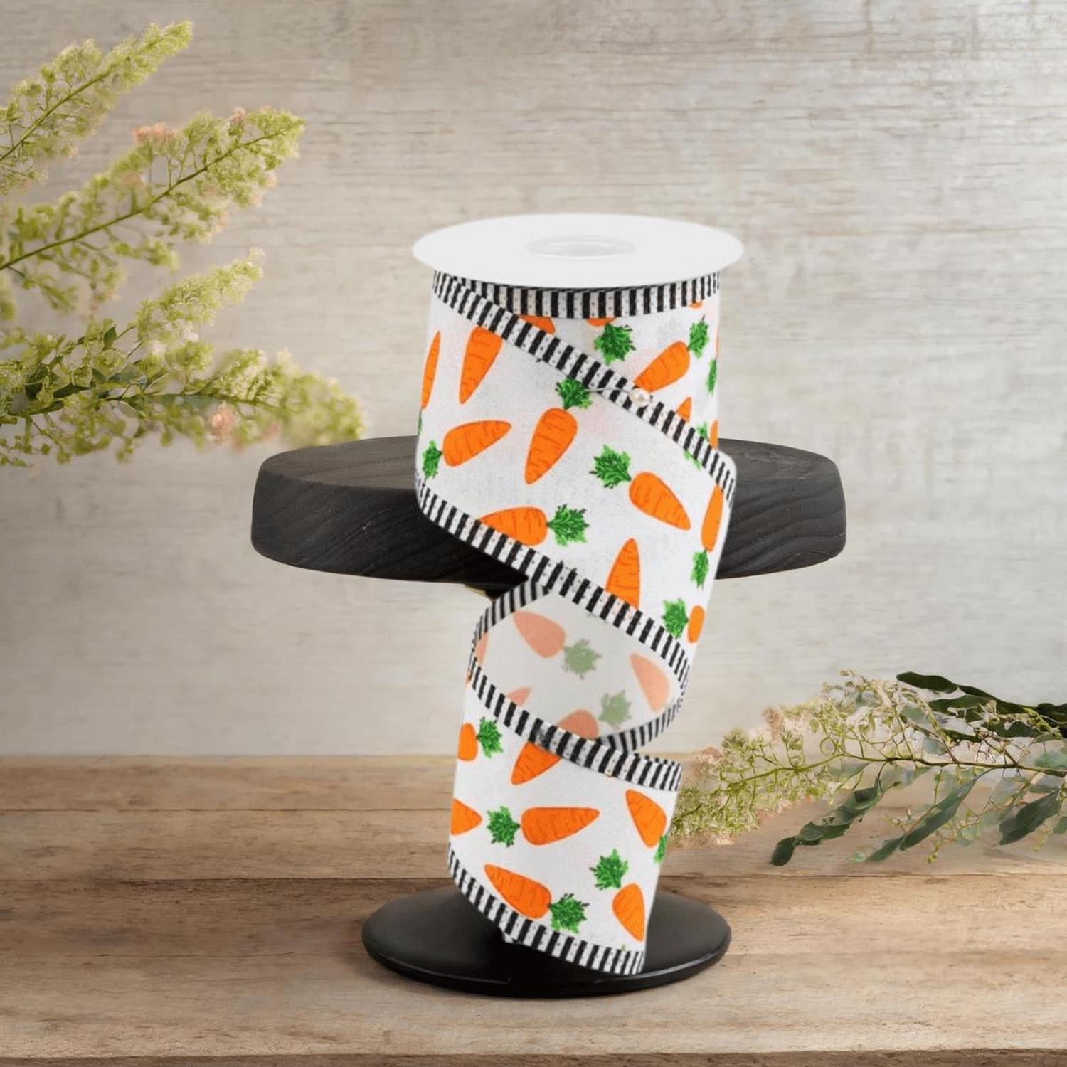 2.5" Carrots Thin Stripe Ribbon: White (10 Yards)