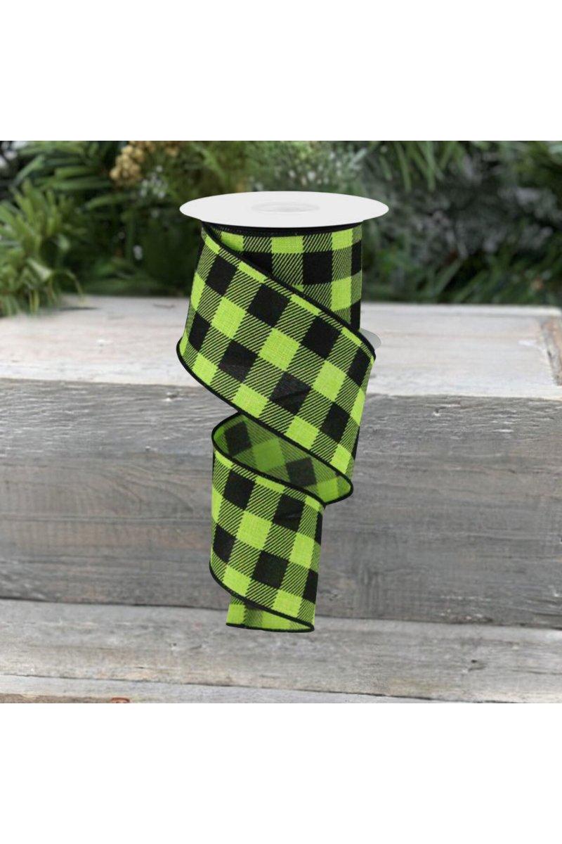 Shop For 2.5" Checked Plaid Ribbon: Lime Green & Black (10 Yards)