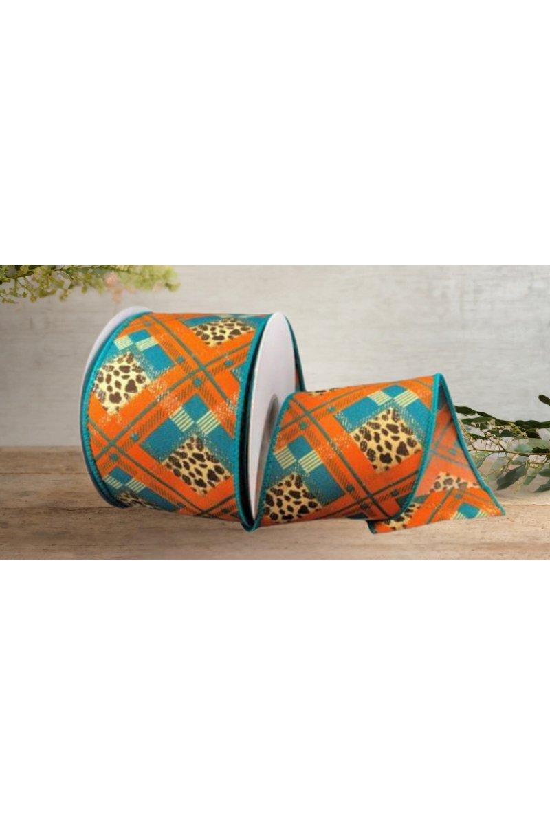 Shop For 2.5" Cheetah Argyle Plaid Ribbon: Teal & Orange (10 Yards)