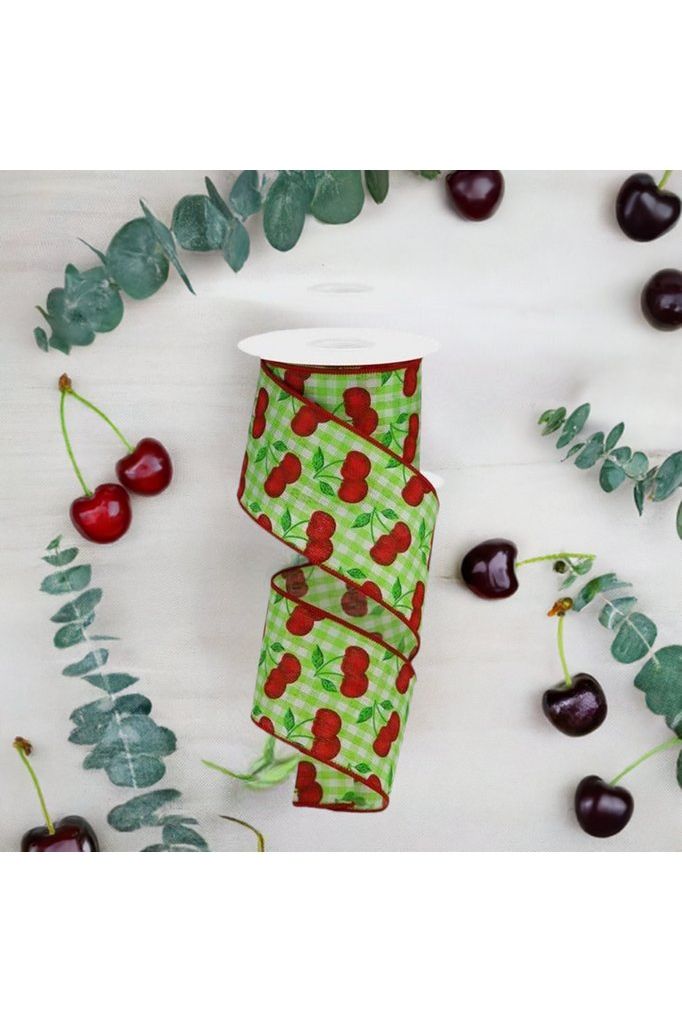 Shop For 2.5" Cherries on Gingham Check Ribbon: Green (10 Yards) at Michelle's aDOORable Creations