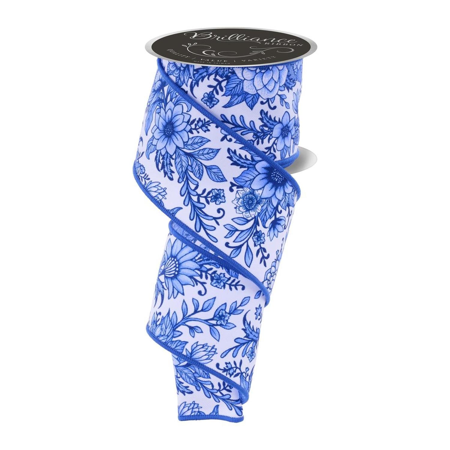 2.5" Chinoiserie Floral Ribbon: Blue (10 Yards)