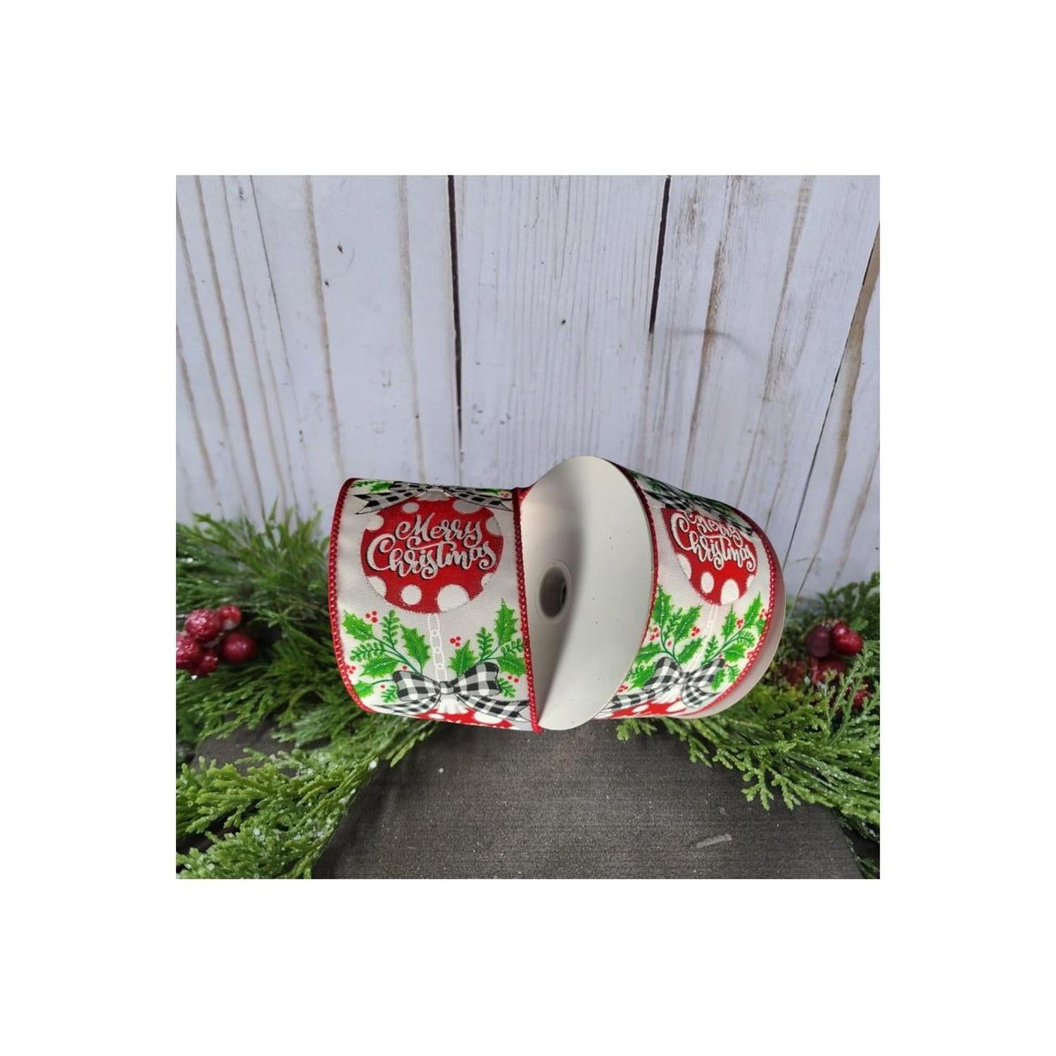 Shop For 2.5" Christmas Ornament Holly Ribbon: White & Red (10 Yards)