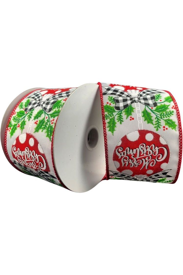 Shop For 2.5" Christmas Ornament Holly Ribbon: White & Red (10 Yards) at Michelle's aDOORable Creations