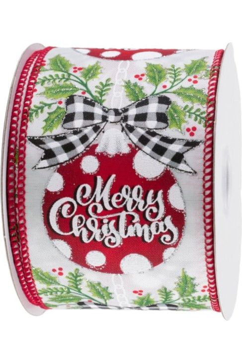 Shop For 2.5" Christmas Ornament Holly Ribbon: White & Red (10 Yards) at Michelle's aDOORable Creations