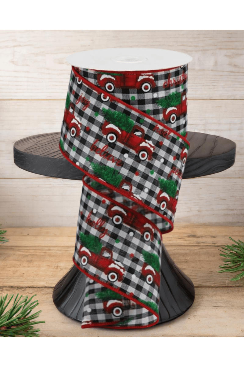 Shop For 2.5" Christmas Trucks Checked Ribbon: Black/White (10 Yards)