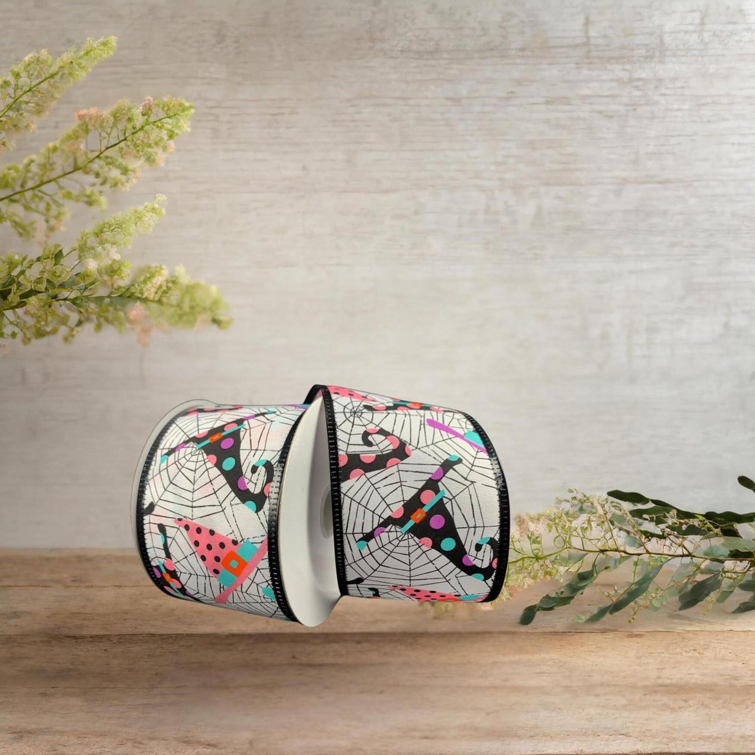 Shop For 2.5" Cobwebs and Witch Hats Ribbon: White (10 Yards)