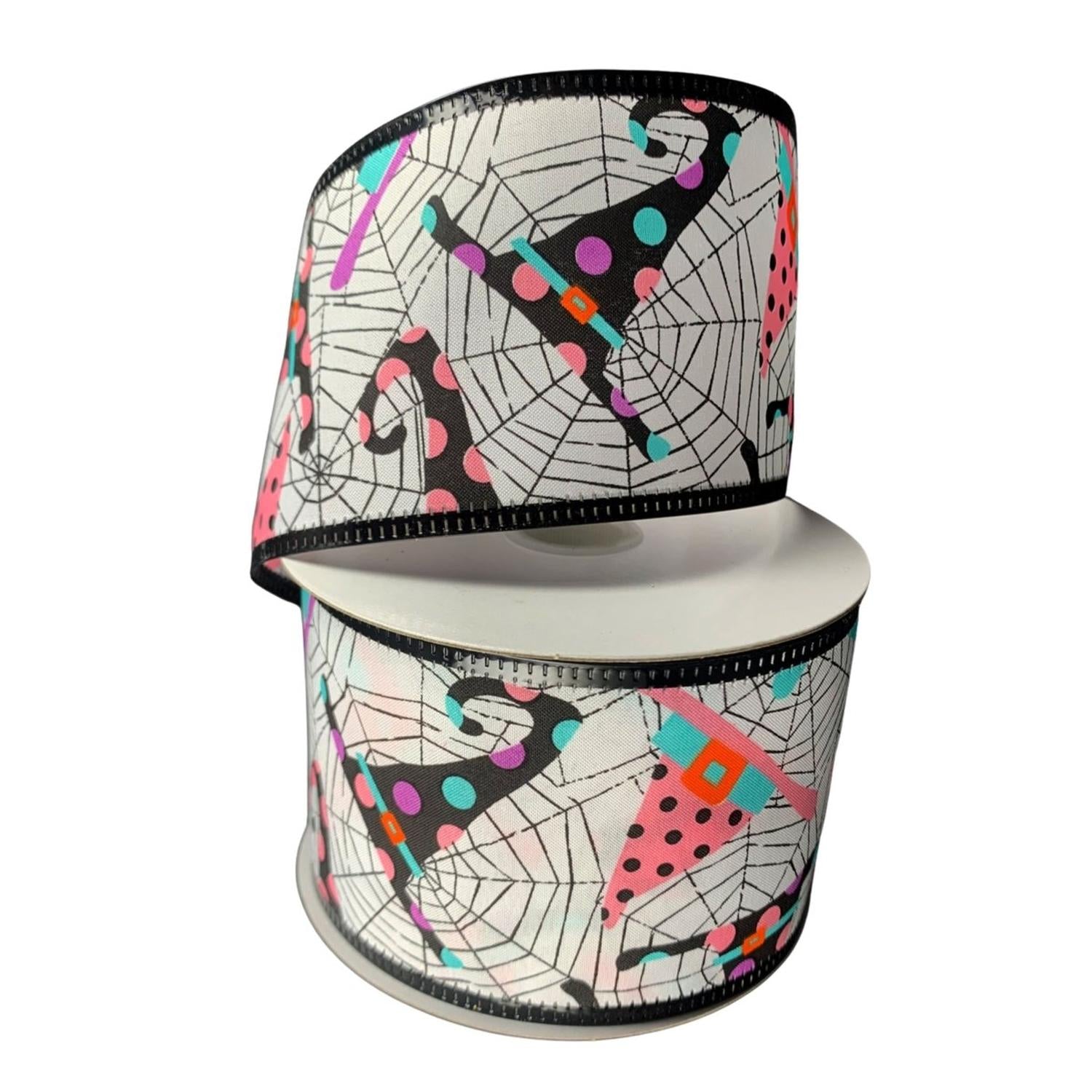 2.5" Cobwebs and Witch Hats Ribbon: White (10 Yards)