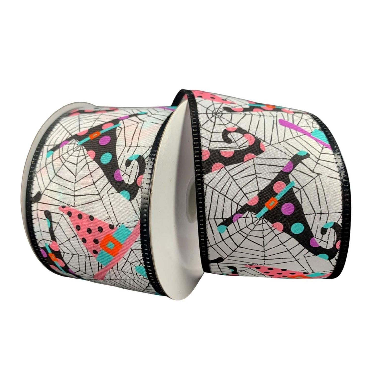 2.5" Cobwebs and Witch Hats Ribbon: White (10 Yards)