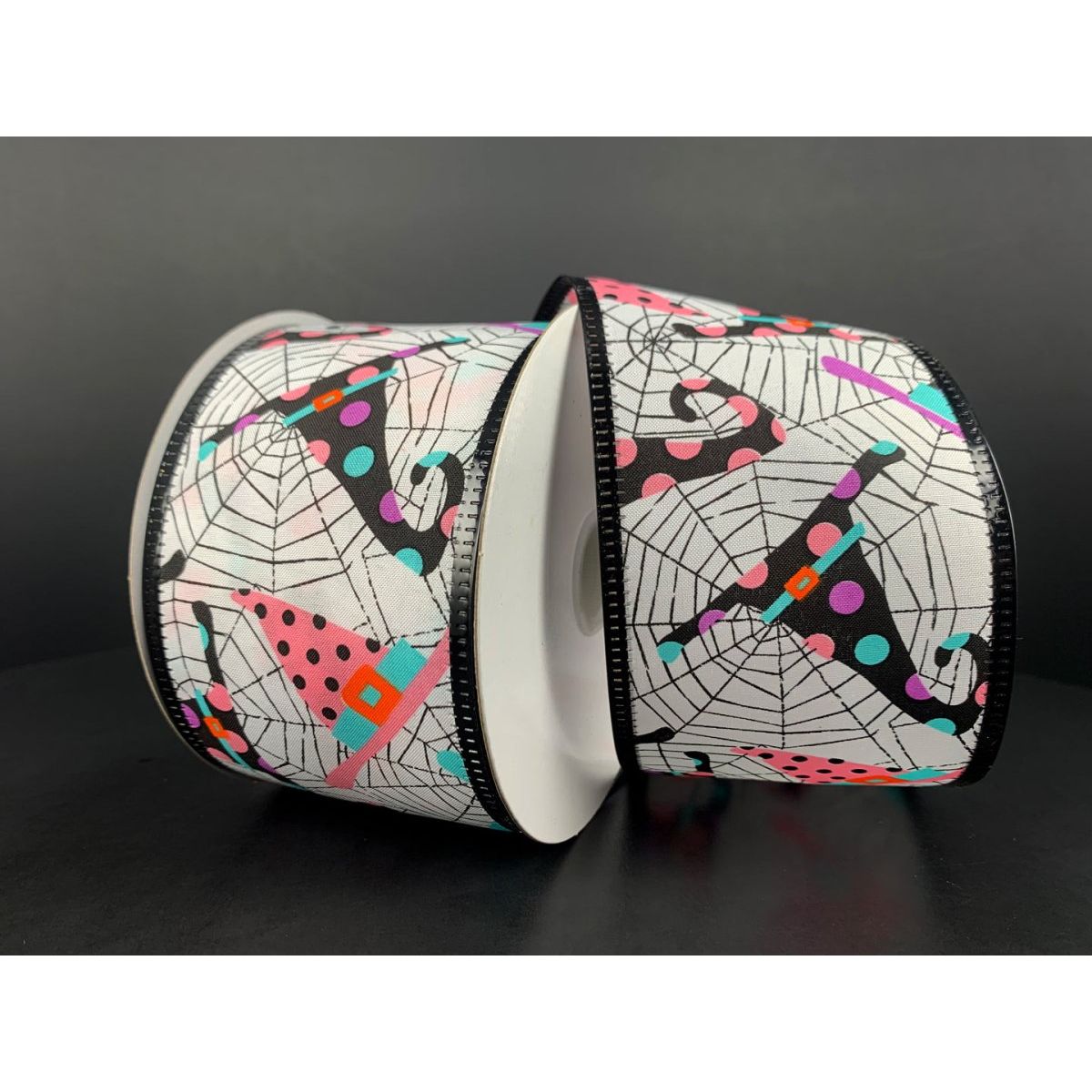 Shop For 2.5" Cobwebs and Witch Hats Ribbon: White (10 Yards) at Michelle's aDOORable Creations