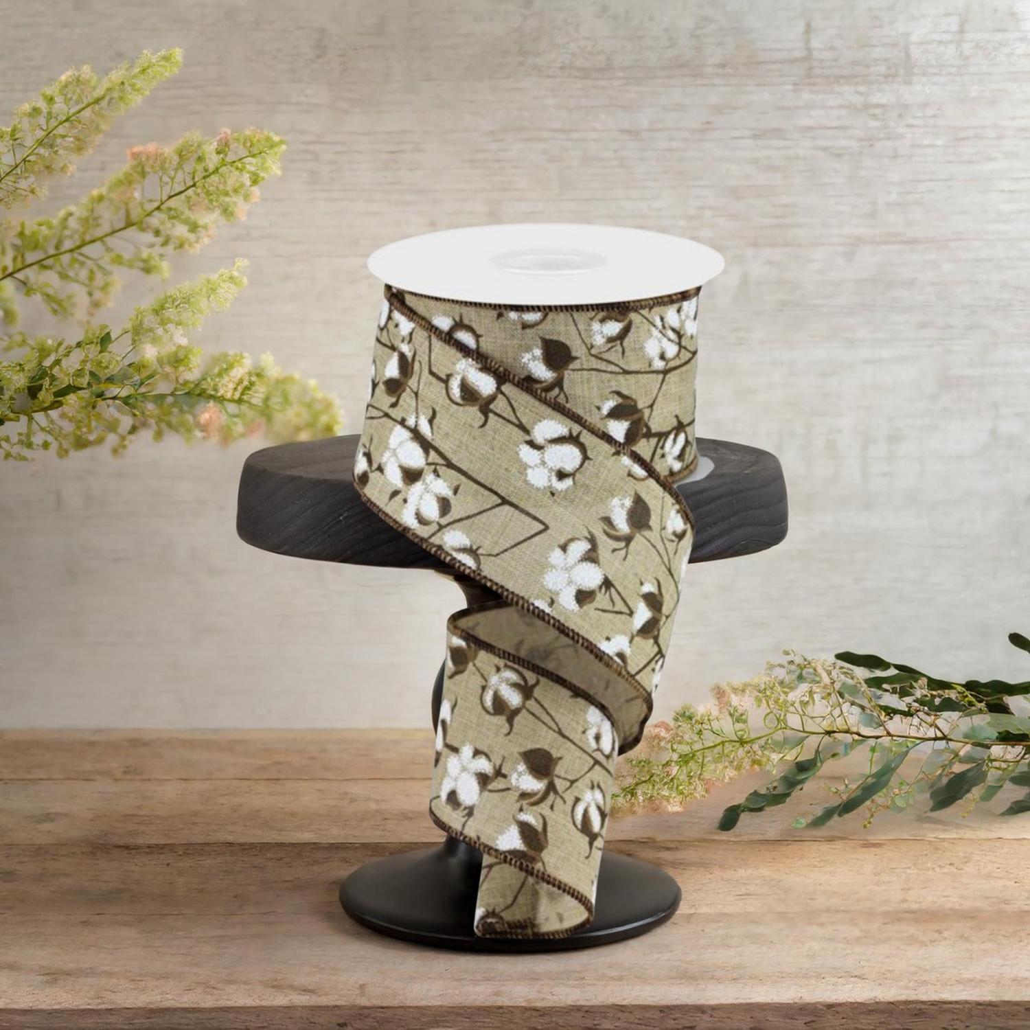 Shop For 2.5" Cotton Pod Ribbon: Natural Beige & White (10 Yards)