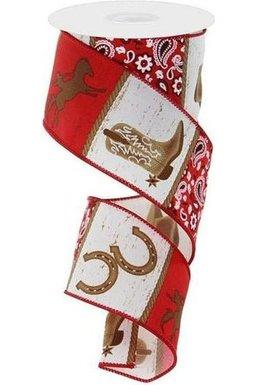 Shop For 2.5" Cowboy Blocks Bandana Ribbon: White (10 Yards)