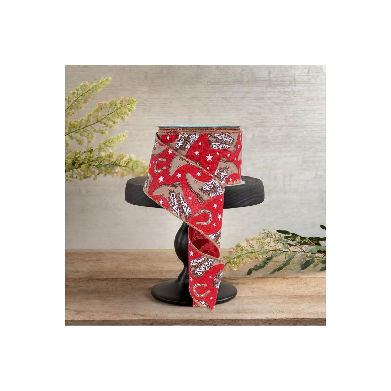 2.5" Cowboy Boots Ribbon: Red (10 Yards)
