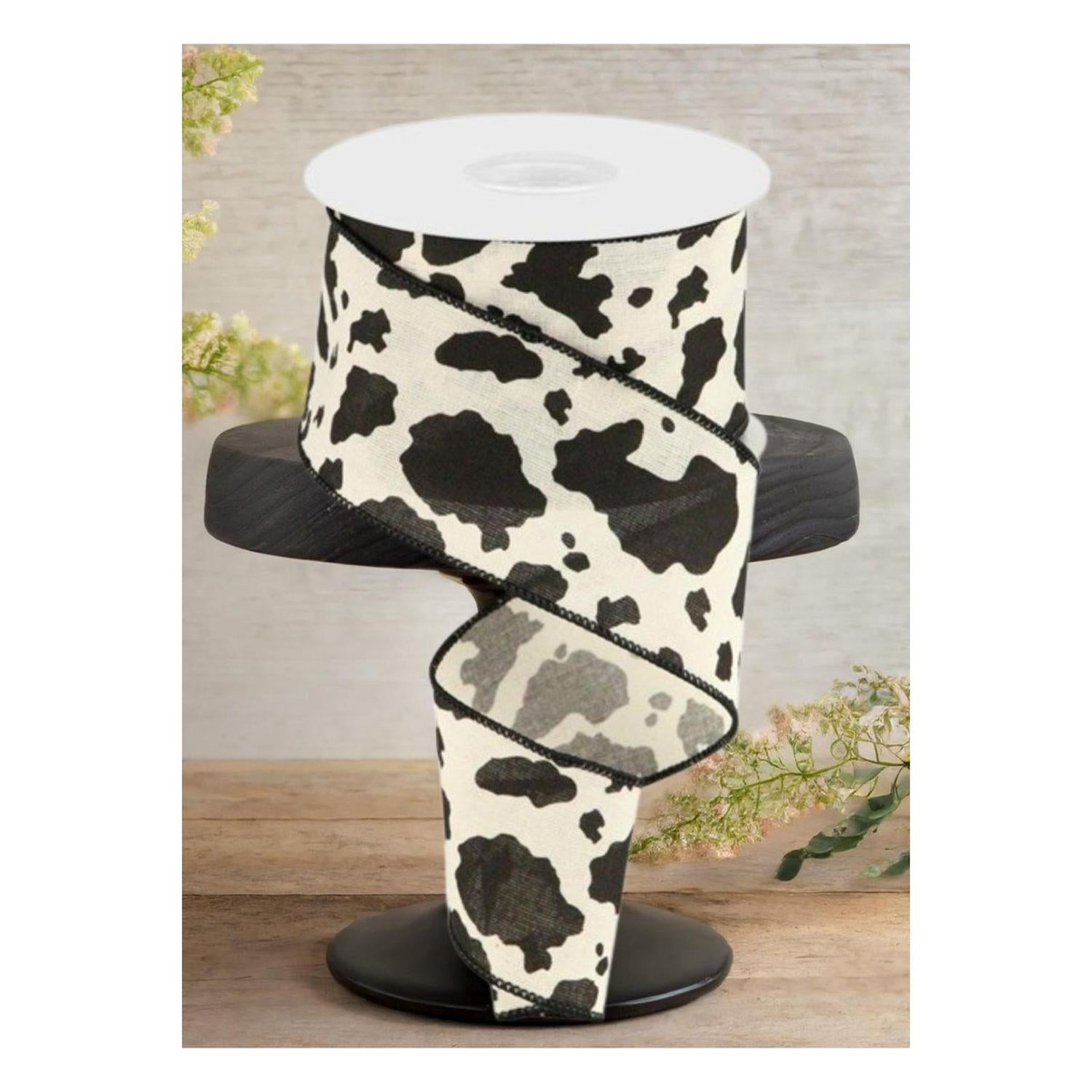 2.5" Cowhide Cotton Print Ribbon: Black & Cream (10 Yards)