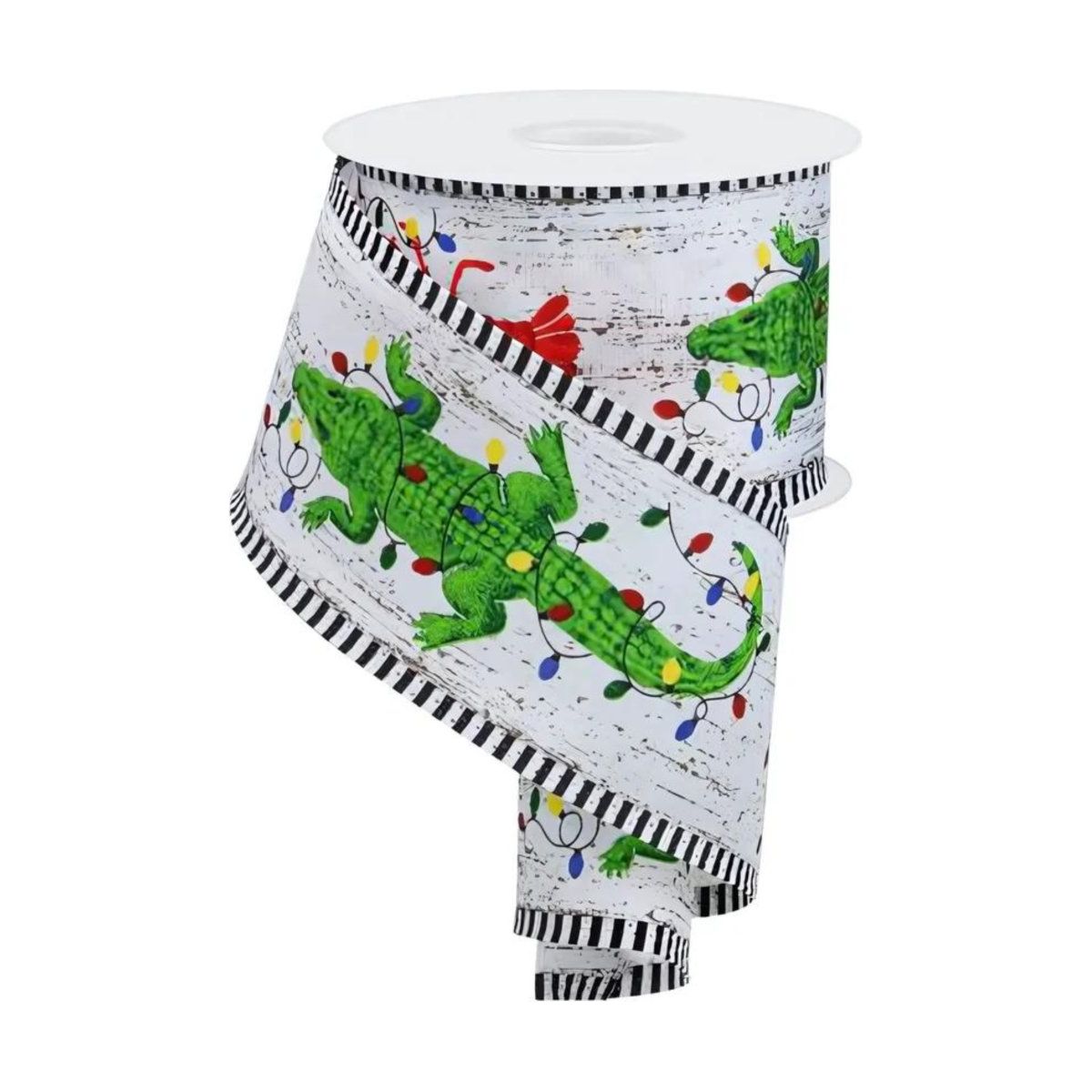 Shop For 2.5" Crawfish Alligator Stripe Ribbon: White (10 Yards)