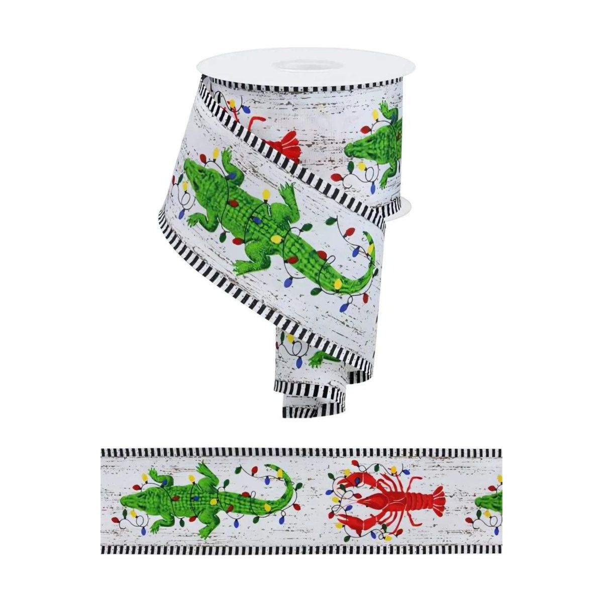 Shop For 2.5" Crawfish Alligator Stripe Ribbon: White (10 Yards)