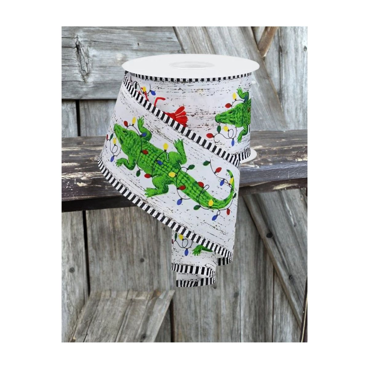Shop For 2.5" Crawfish Alligator Stripe Ribbon: White (10 Yards)
