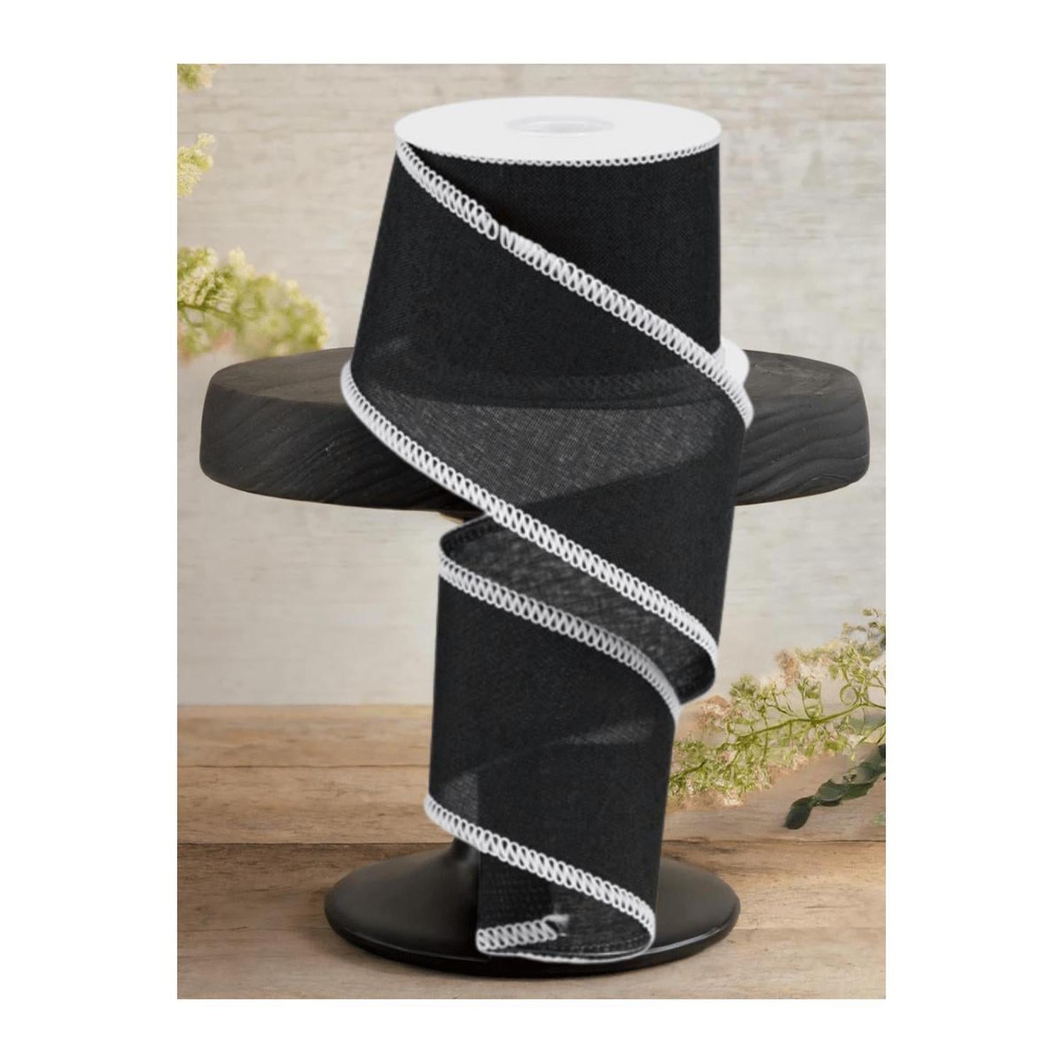 2.5" Cross Royal Stitch Ribbon: Black & White (10 Yards)