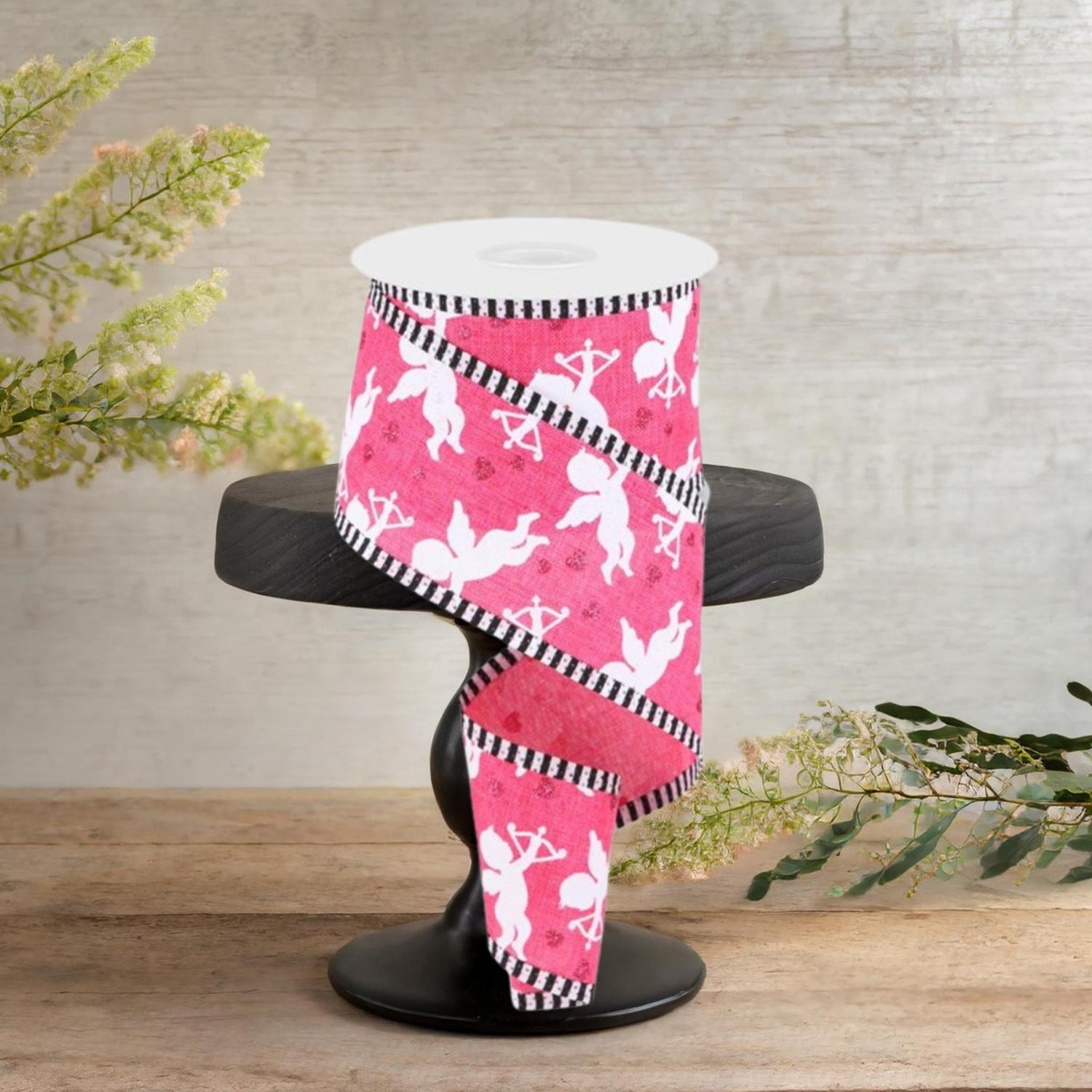 2.5" Cupid on Royal Stripe Ribbon: Hot Pink (10 Yard)