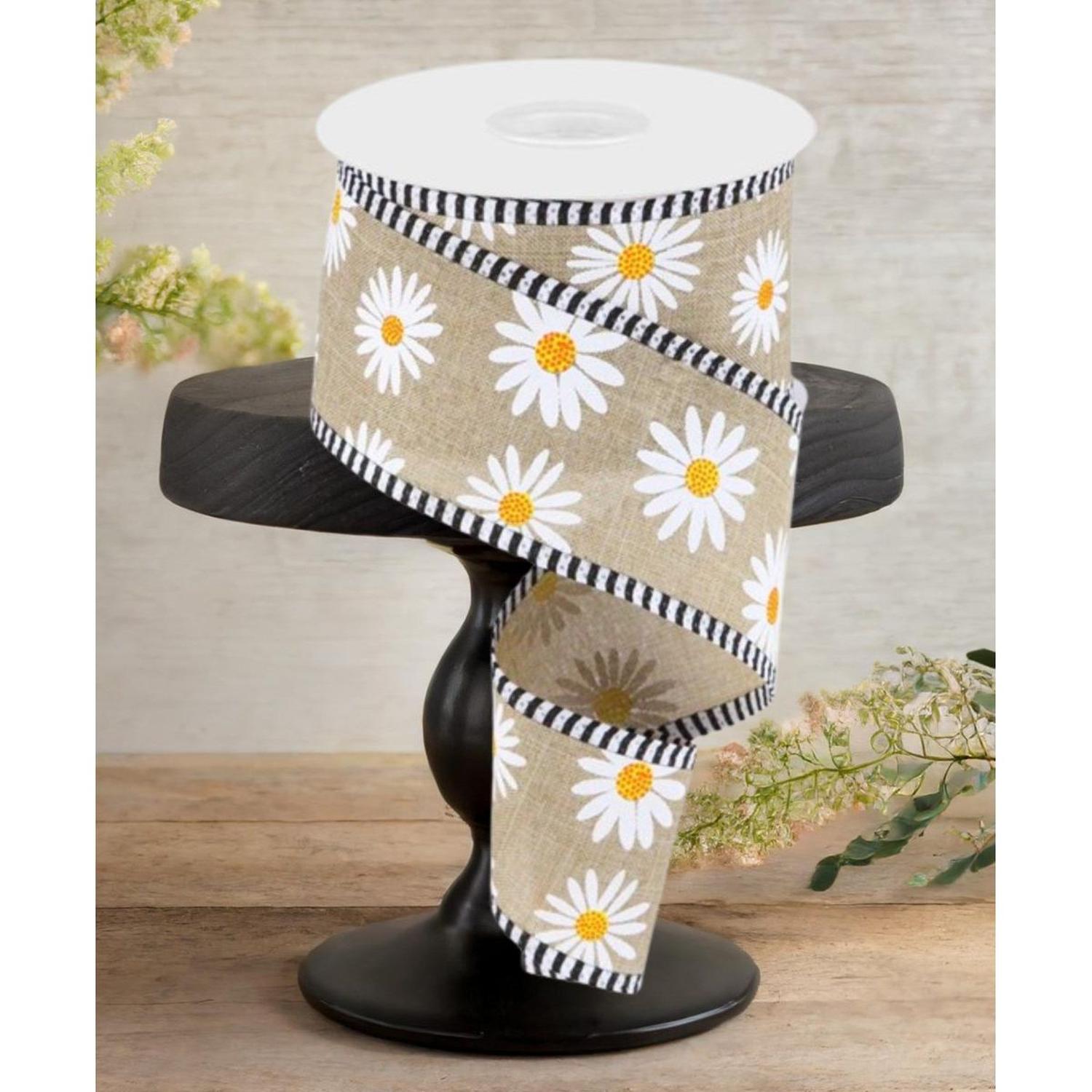 2.5" Daisy Stripe Royal Ribbon: Light Beige (10 Yards)