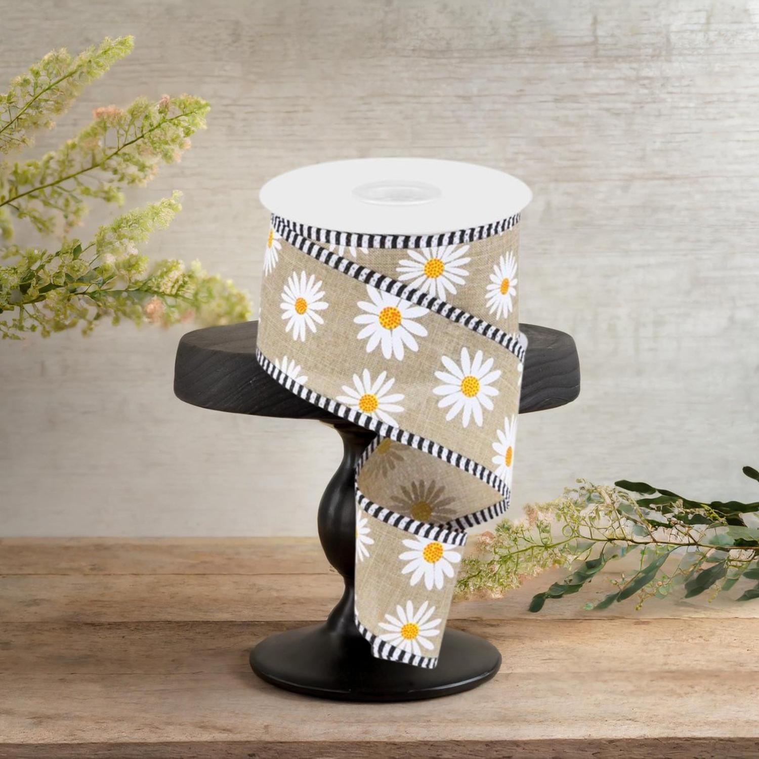 2.5" Daisy Stripe Royal Ribbon: Light Beige (10 Yards)