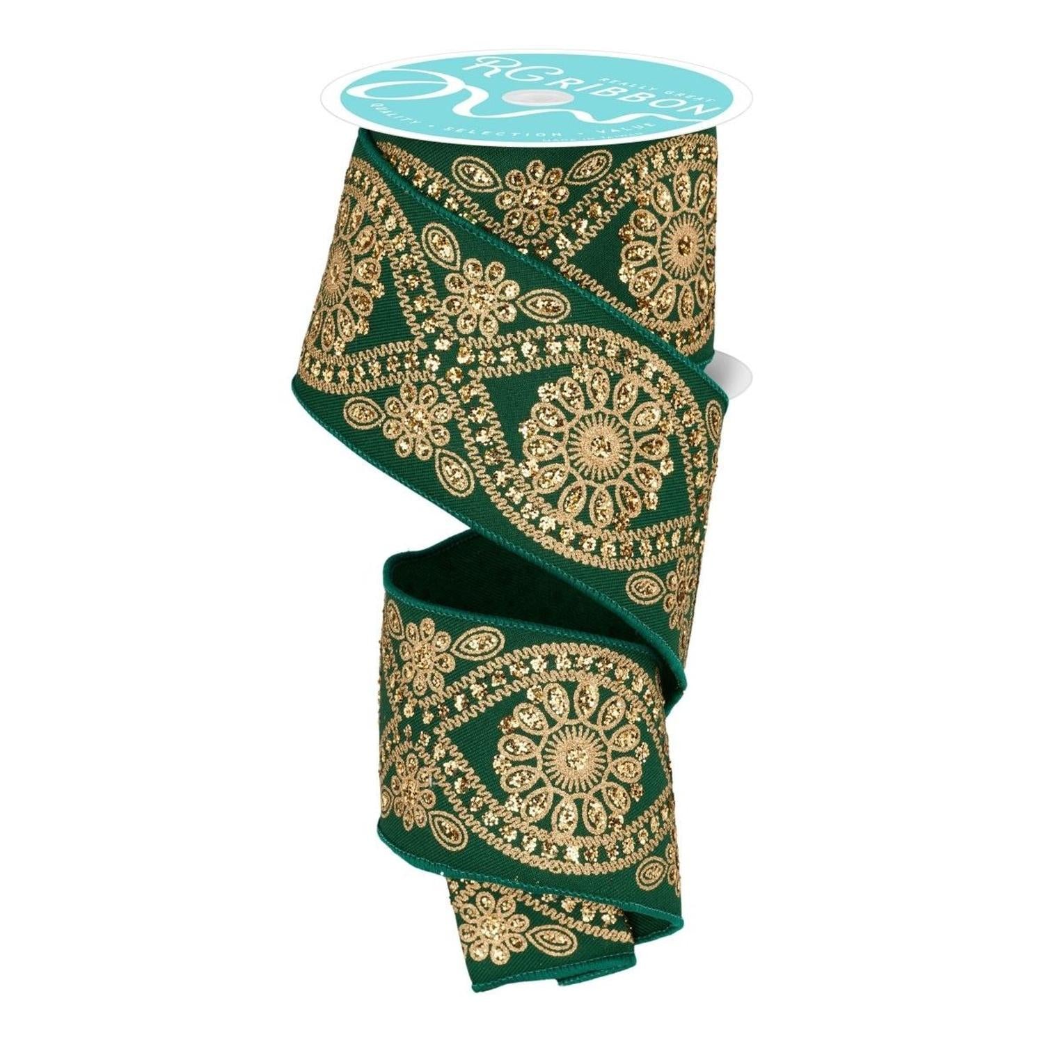 Shop For 2.5" Deluxe Wavy Floral Ribbon: Hunt Green (10 Yards)
