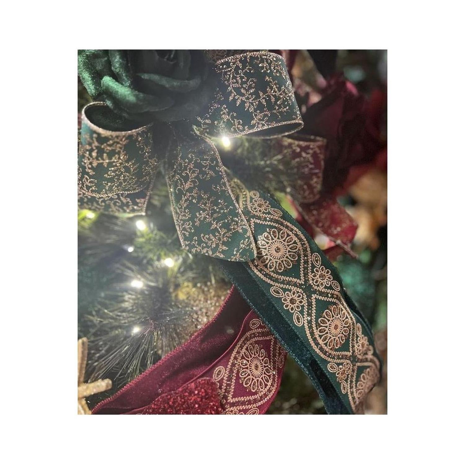 2.5" Deluxe Wavy Floral Ribbon: Hunt Green (10 Yards)