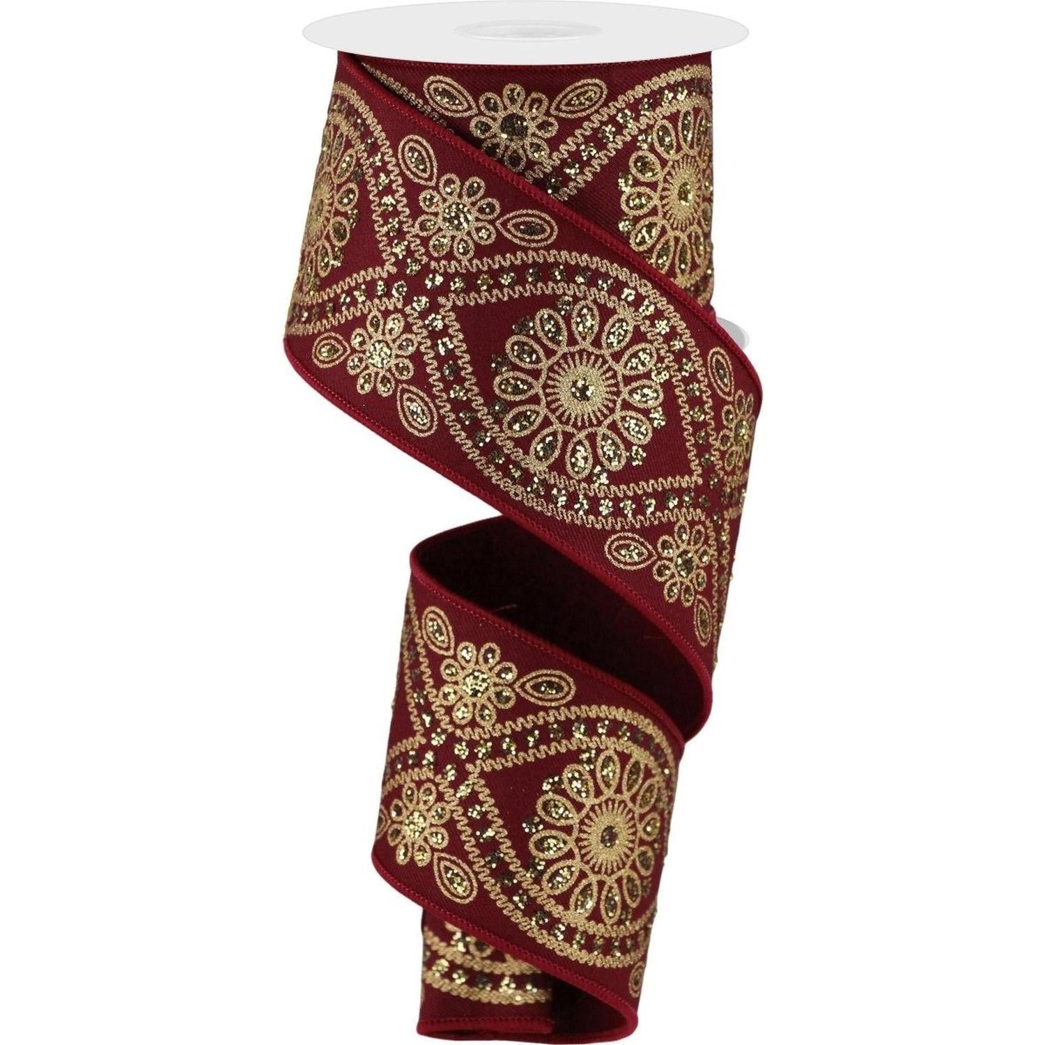 2.5" Deluxe Wavy Floral Ribbon: Wine (10 Yards)