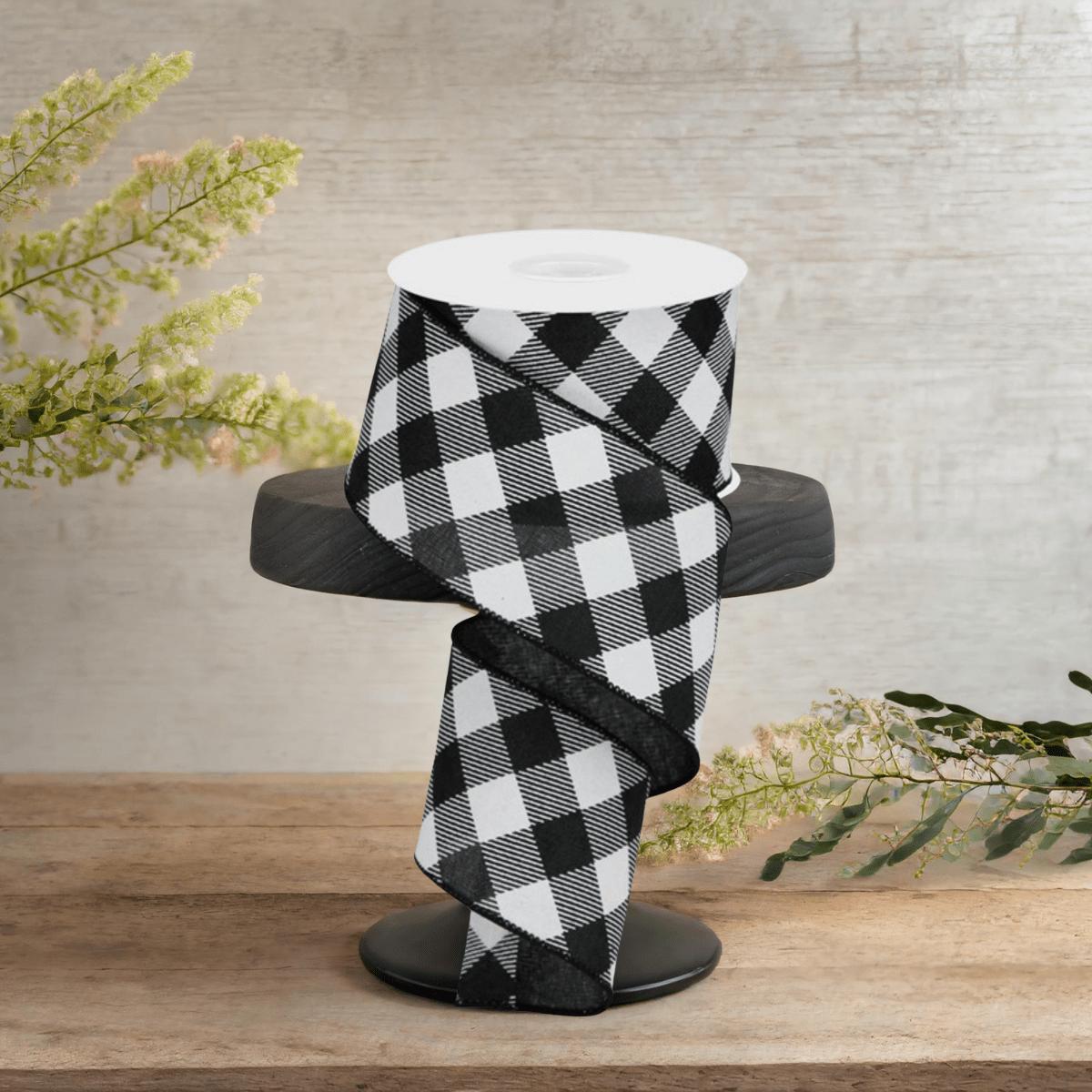 Shop For 2.5" Diagonal Check On Royal Ribbon: Black & White (10 Yards)