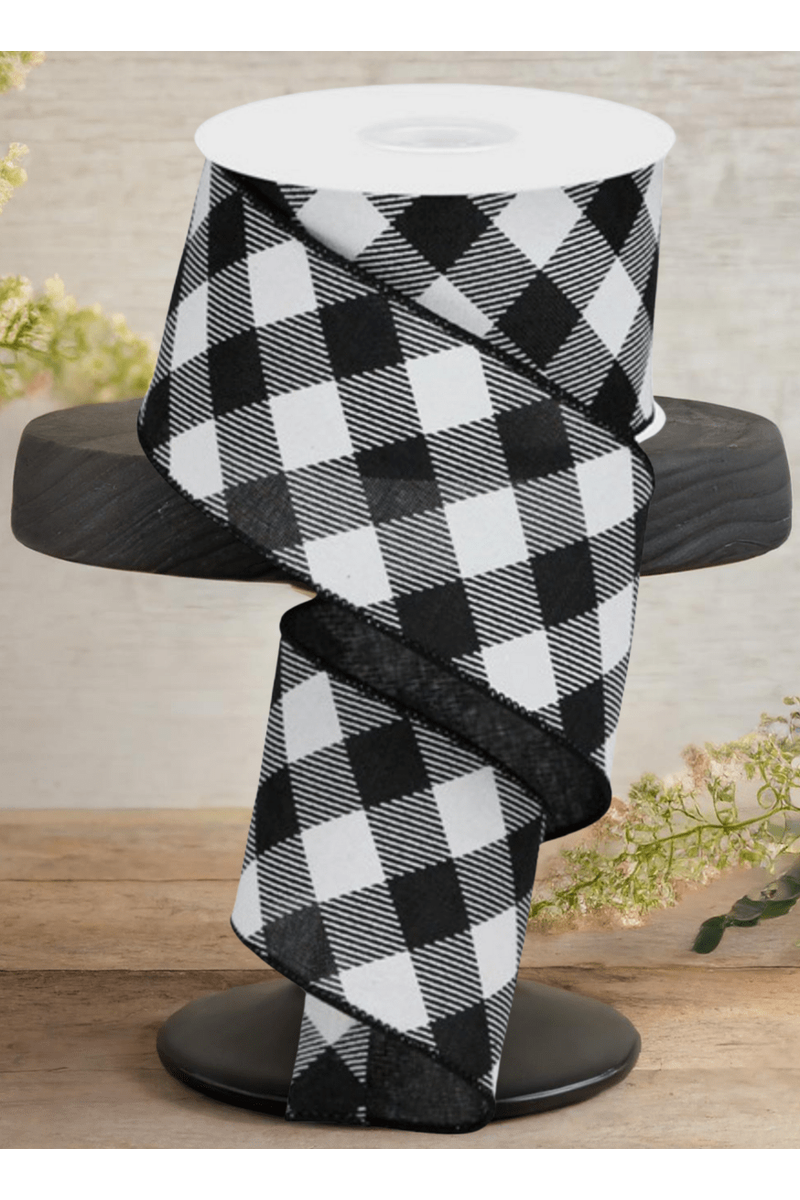 Shop For 2.5" Diagonal Check On Royal Ribbon: Black & White (10 Yards)