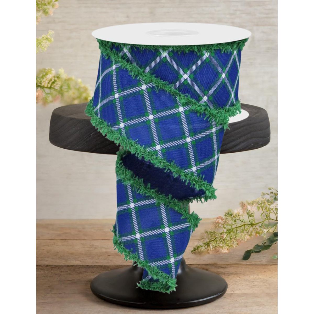 Shop For 2.5" Diagonal Dash Check Drift Ribbon: Royal Blue (10 Yards)