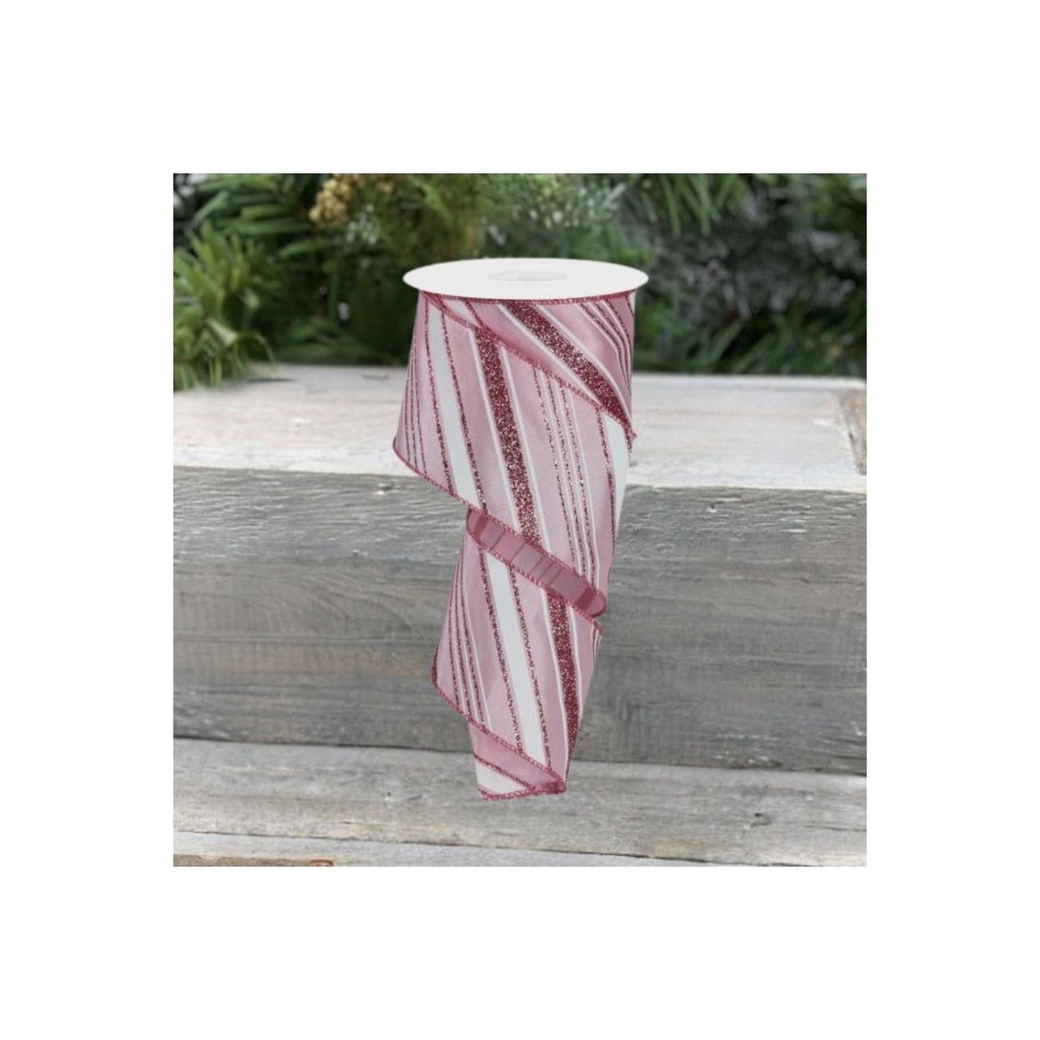 2.5" Diagonal Line Glitter Ribbon: Pink (10 Yards)