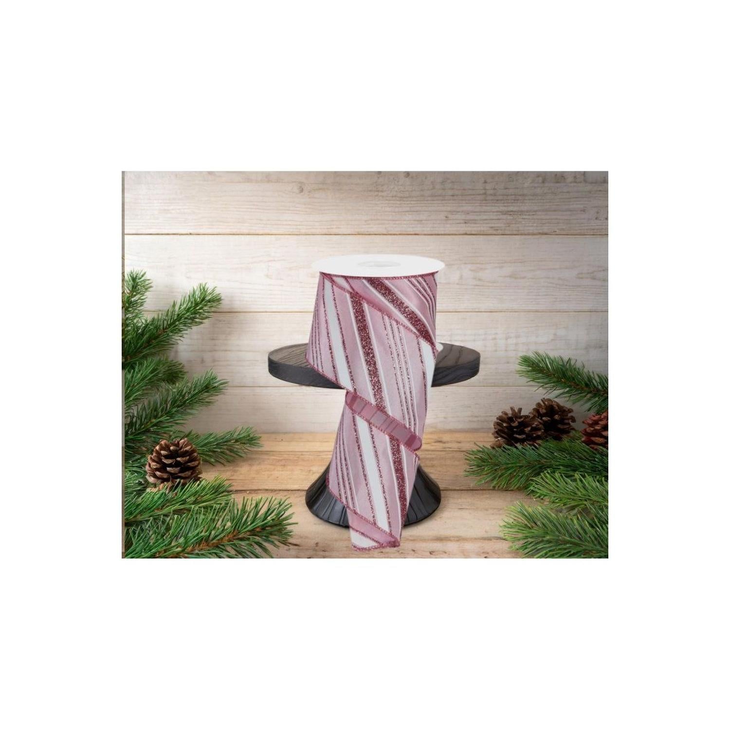 2.5" Diagonal Line Glitter Ribbon: Pink (10 Yards)
