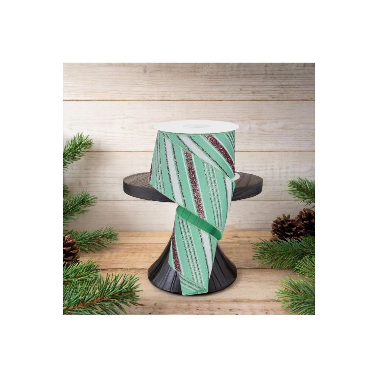 Shop For 2.5" Diagonal Line Ribbon: Mint Green (10 Yards)