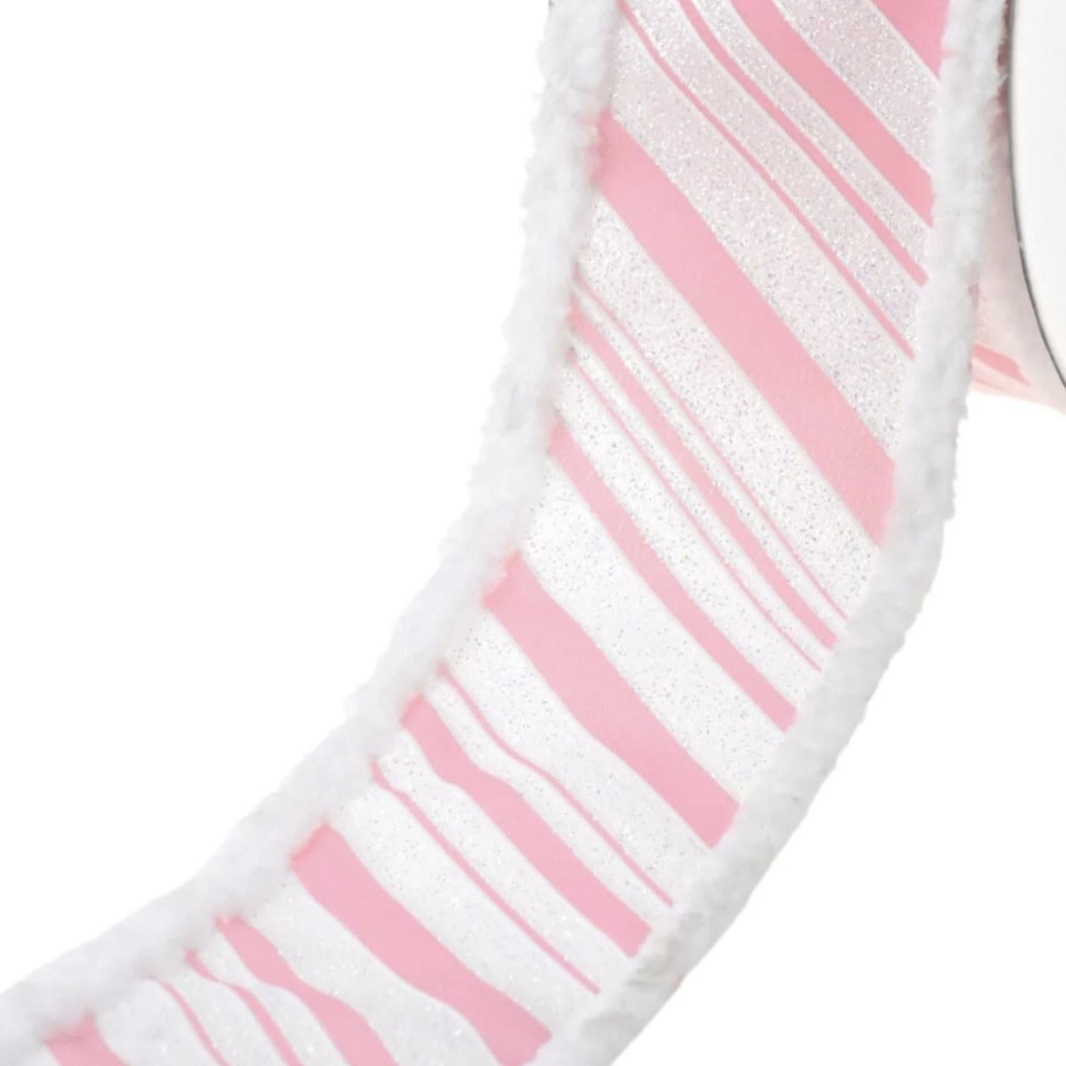 Shop For 2.5" Diagonal Stripe Snow Edge Ribbon: Pink & White (10 Yards)