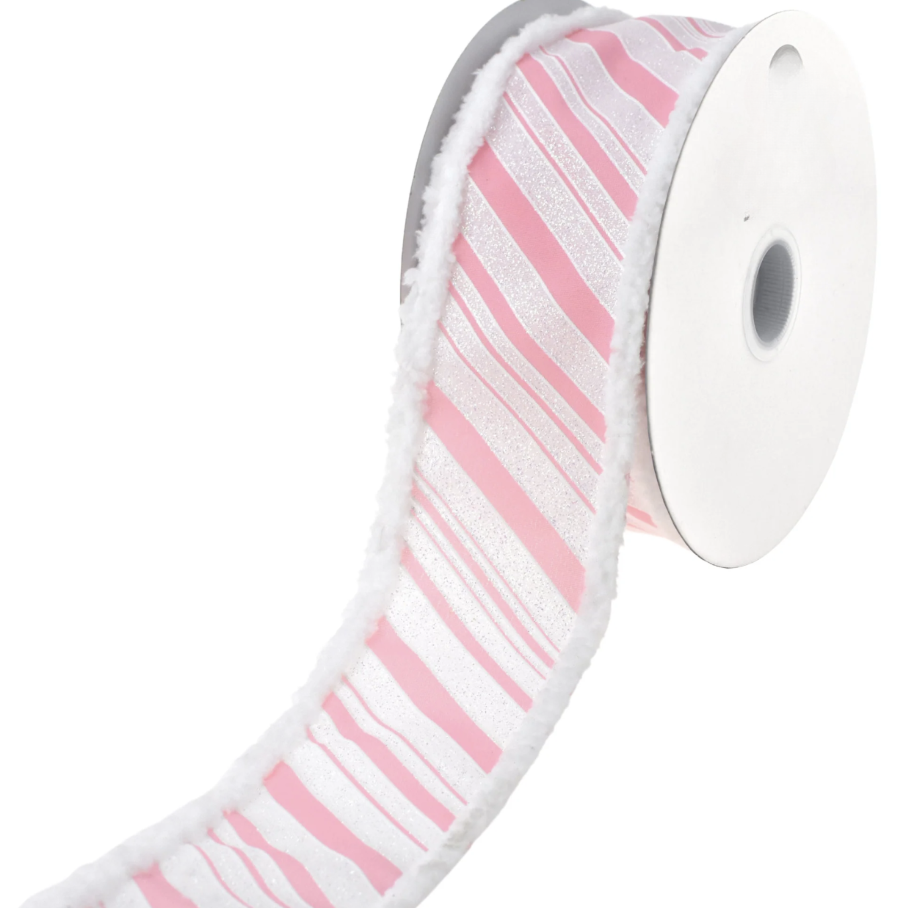 Shop For 2.5" Diagonal Stripe Snow Edge Ribbon: Pink & White (10 Yards)