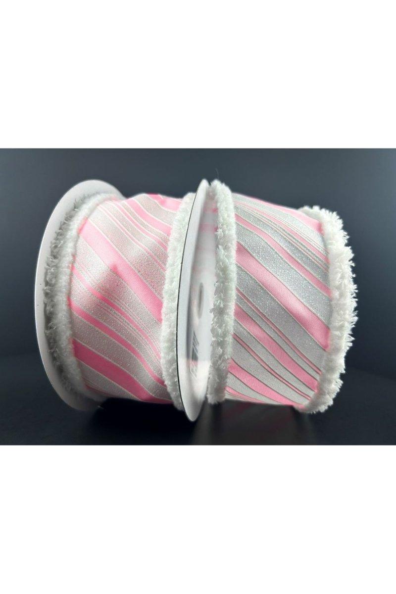 Shop For 2.5" Diagonal Stripe Snow Edge Ribbon: Pink & White (10 Yards)